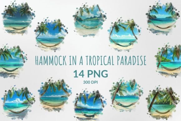 Download Hammock in a Tropical Paradise Clipart - Tropical Collection