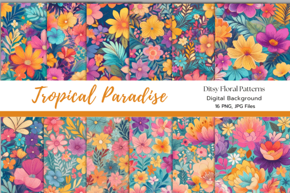 Download Tropical Paradise Ditsy Florals Digital - Tropical Collection