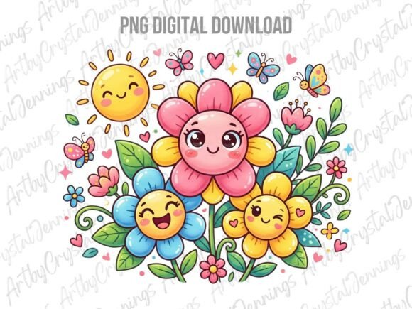Download Cute Kawaii Happy Garden Flowers PNG - Garden Collection