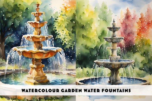 Download Watercolour Garden Water Fountains - Premium Resources