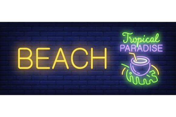 Download Beach, Tropical Paradise Neon Text with - Tropical Collection