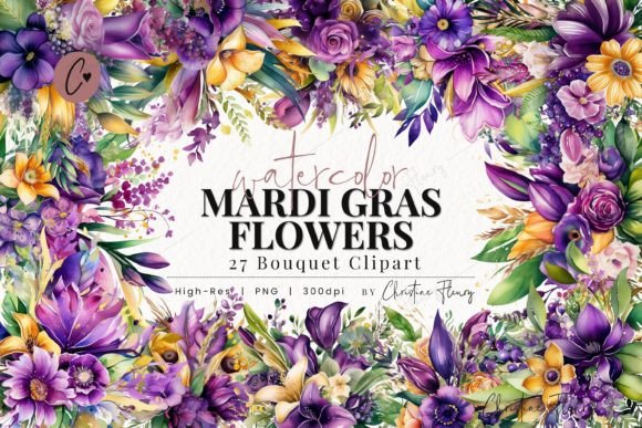Download Watercolor Mardi Gras Flower Bouquet PNG - Flower bouquet png Collection