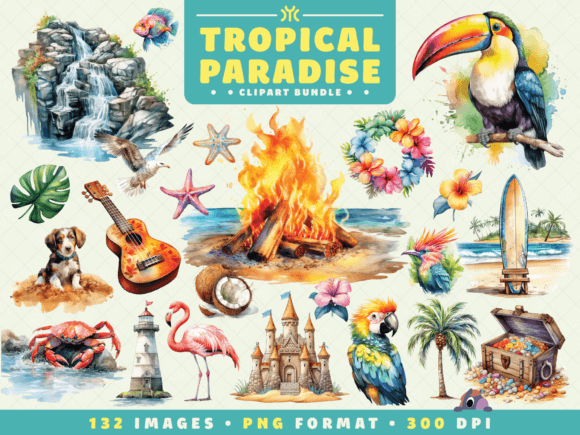 Download Watercolor Tropical Paradise Clipart - Tropical Collection