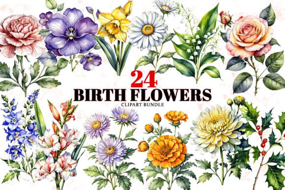 Download Birth Month Flower Clipart Bundle - Birth month flower Collection
