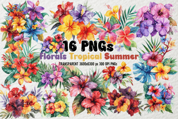 Download Watercolor Florals Tropical Summer PNGs - Tropical Collection