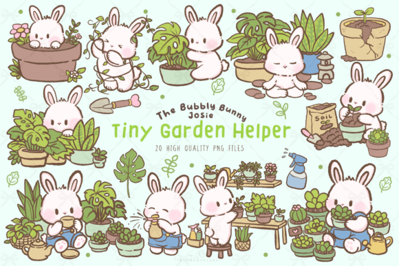 Download Kawaii Garden Bunny Clipart PNG Set - Garden Collection