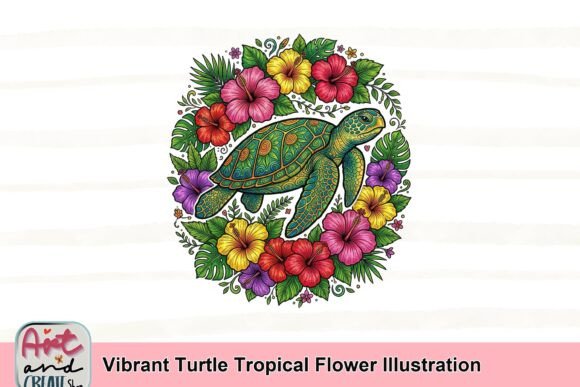 Download Vibrant Turtle Tropical Flower Illustration - Tropical Collection