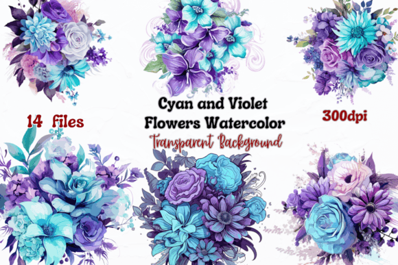 Download Cyan and Violet Flowers Watercolor - Violet flowers Collection