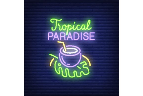 Download Tropical Paradise Lettering with Coconut - Tropical Collection
