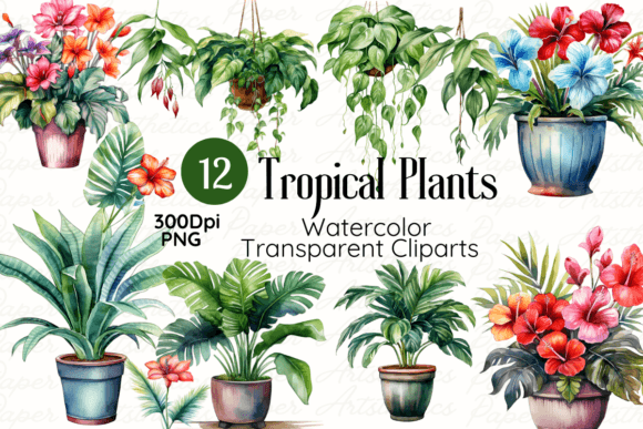 Download Watercolor Tropical Plants Cliparts - Tropical Collection