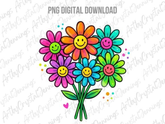Download Retro Happy Face Flower Bouquet PNG - Flower bouquet png Collection